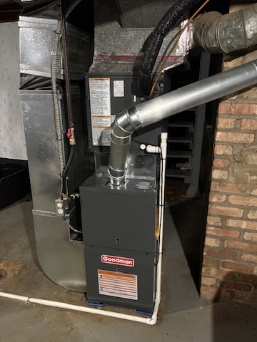 A Goodman gas furnace installed in a basement at a Niles, MI area home
